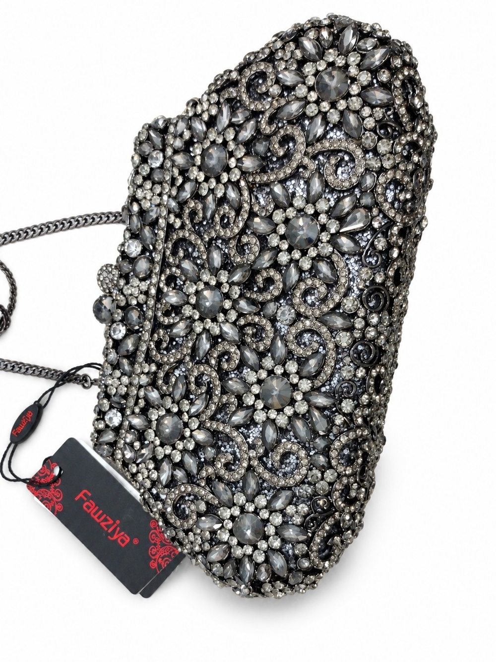 NWT Vintage Fawziya Gunmetal Rhinestone Intricate Evening Bag "Fabulous!" - Picture 11 of 16